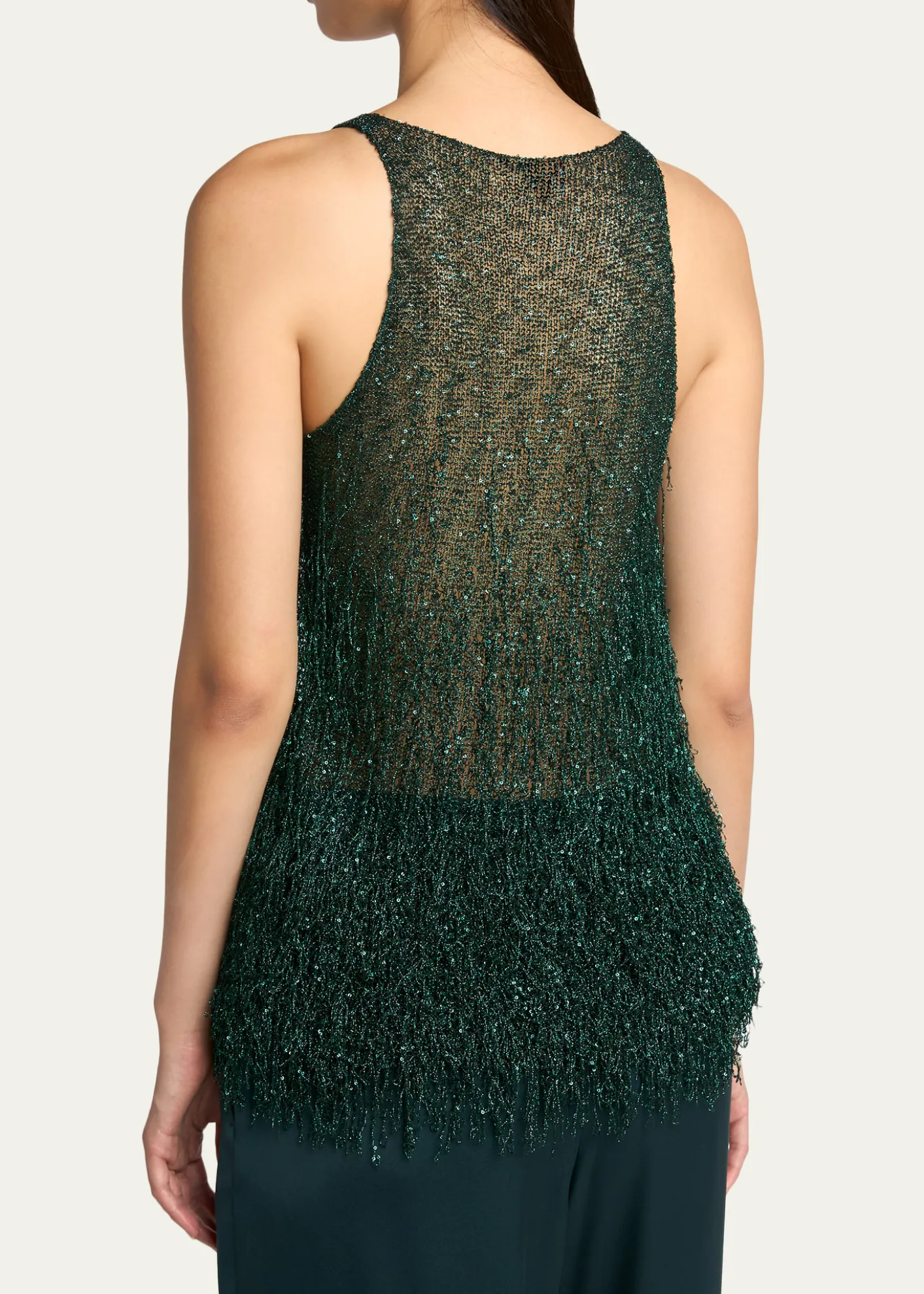 Giorgio ArmaniMetallic Fringe Knit Sleeveless Blouse
