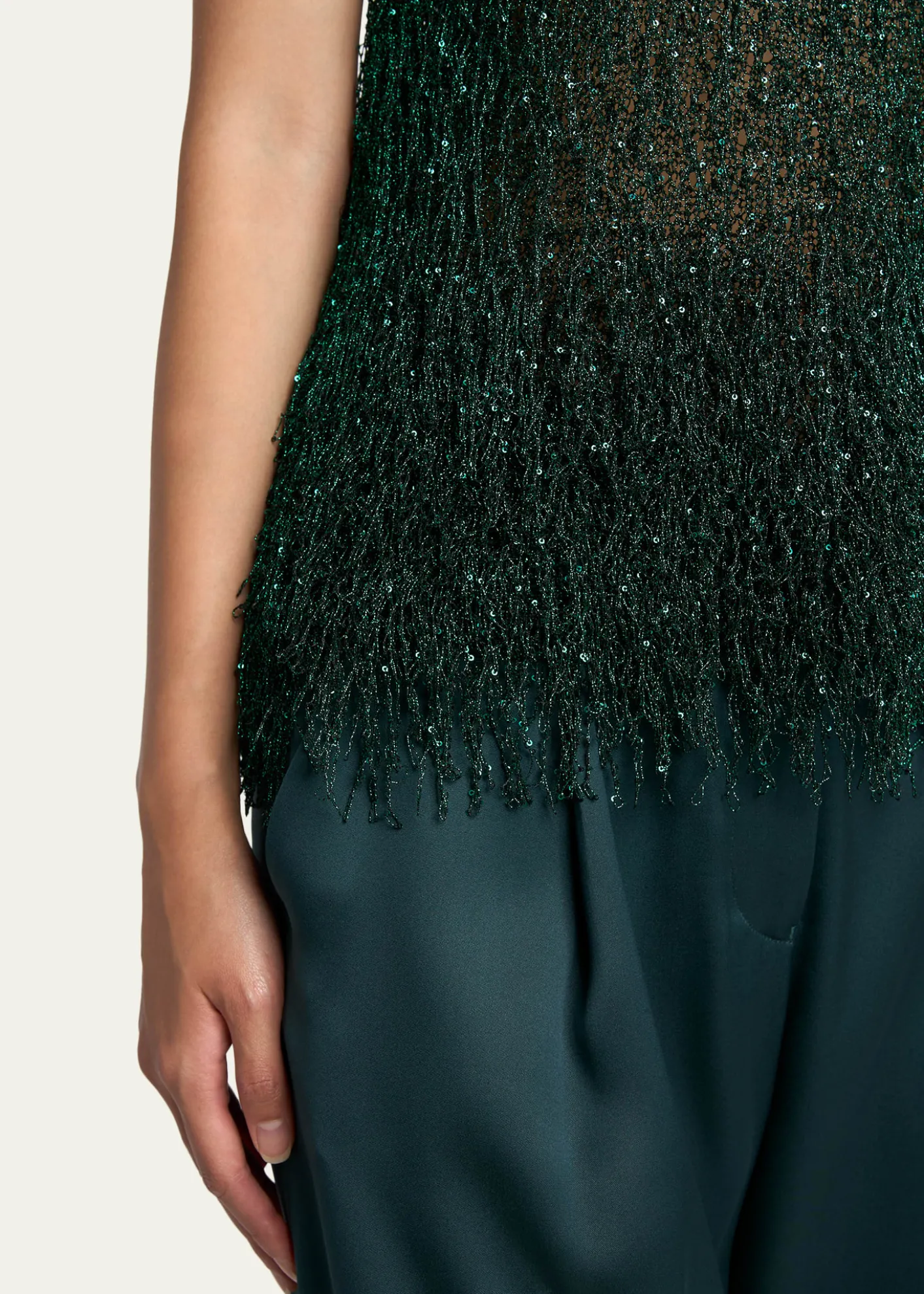 Giorgio ArmaniMetallic Fringe Knit Sleeveless Blouse