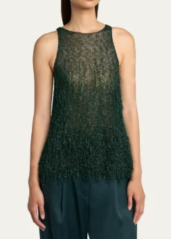 Giorgio ArmaniMetallic Fringe Knit Sleeveless Blouse