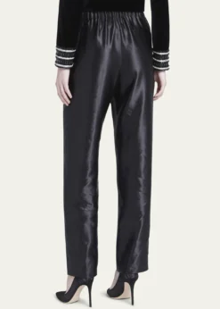 Giorgio ArmaniMetallic Linen-Silk Straight-Leg Pull-On Trousers