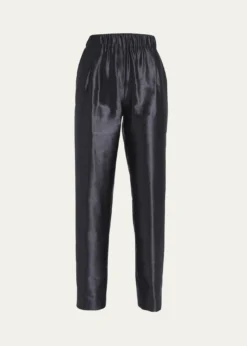 Giorgio ArmaniMetallic Linen-Silk Straight-Leg Pull-On Trousers