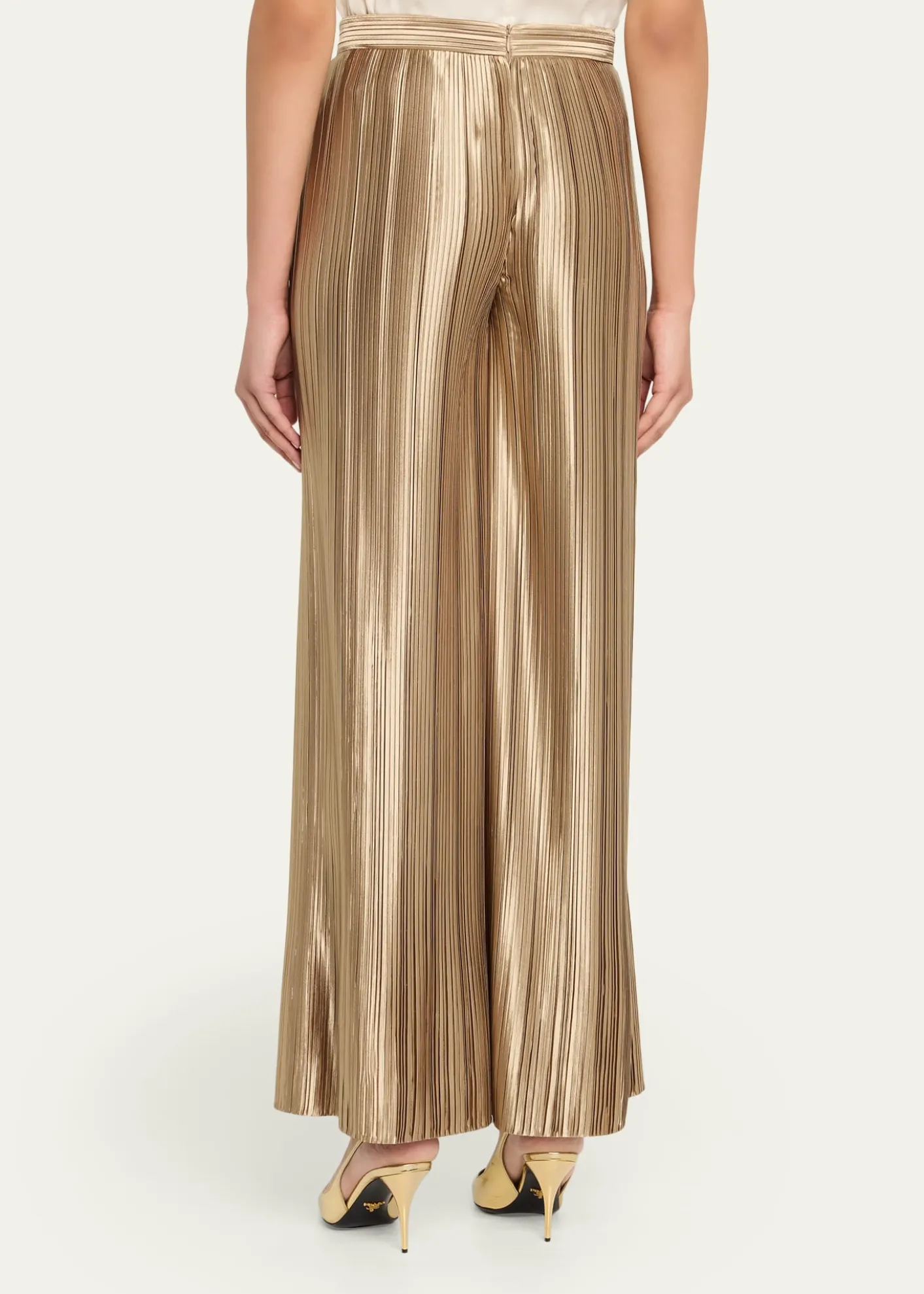 Giorgio ArmaniMetallic Plisse Satin Wide-Leg Pants