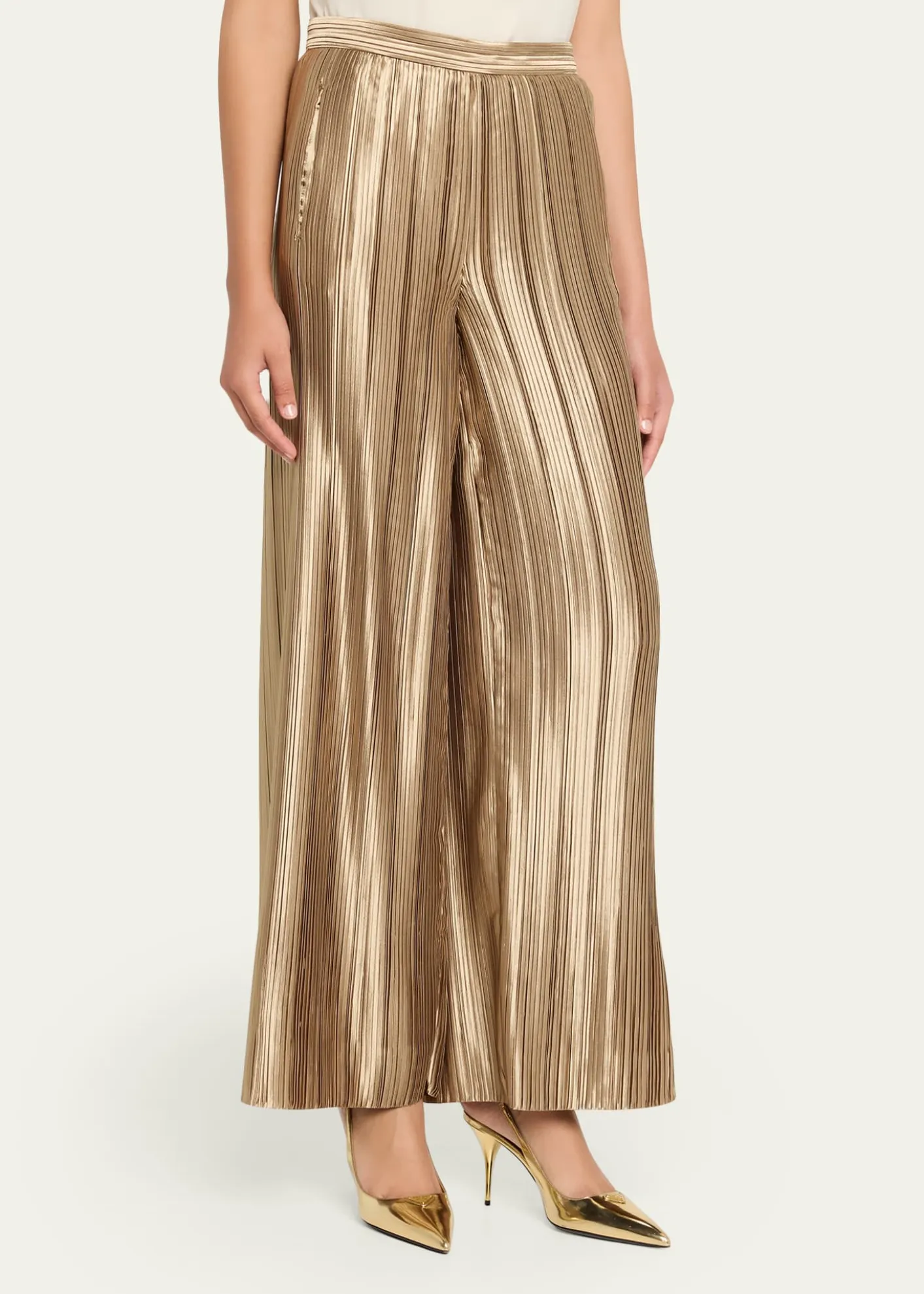 Giorgio ArmaniMetallic Plisse Satin Wide-Leg Pants