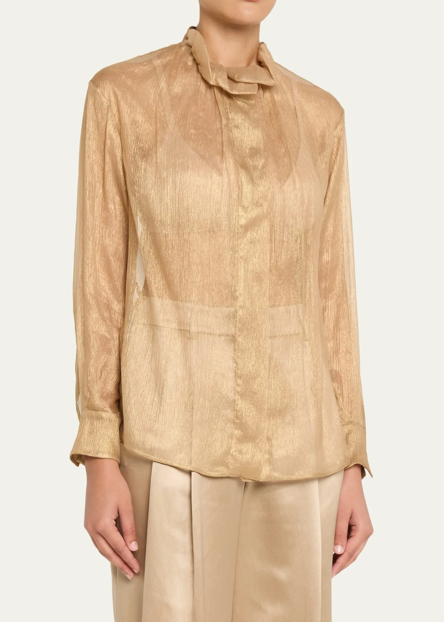 Giorgio ArmaniMetallic Silk Button-Down Shirt