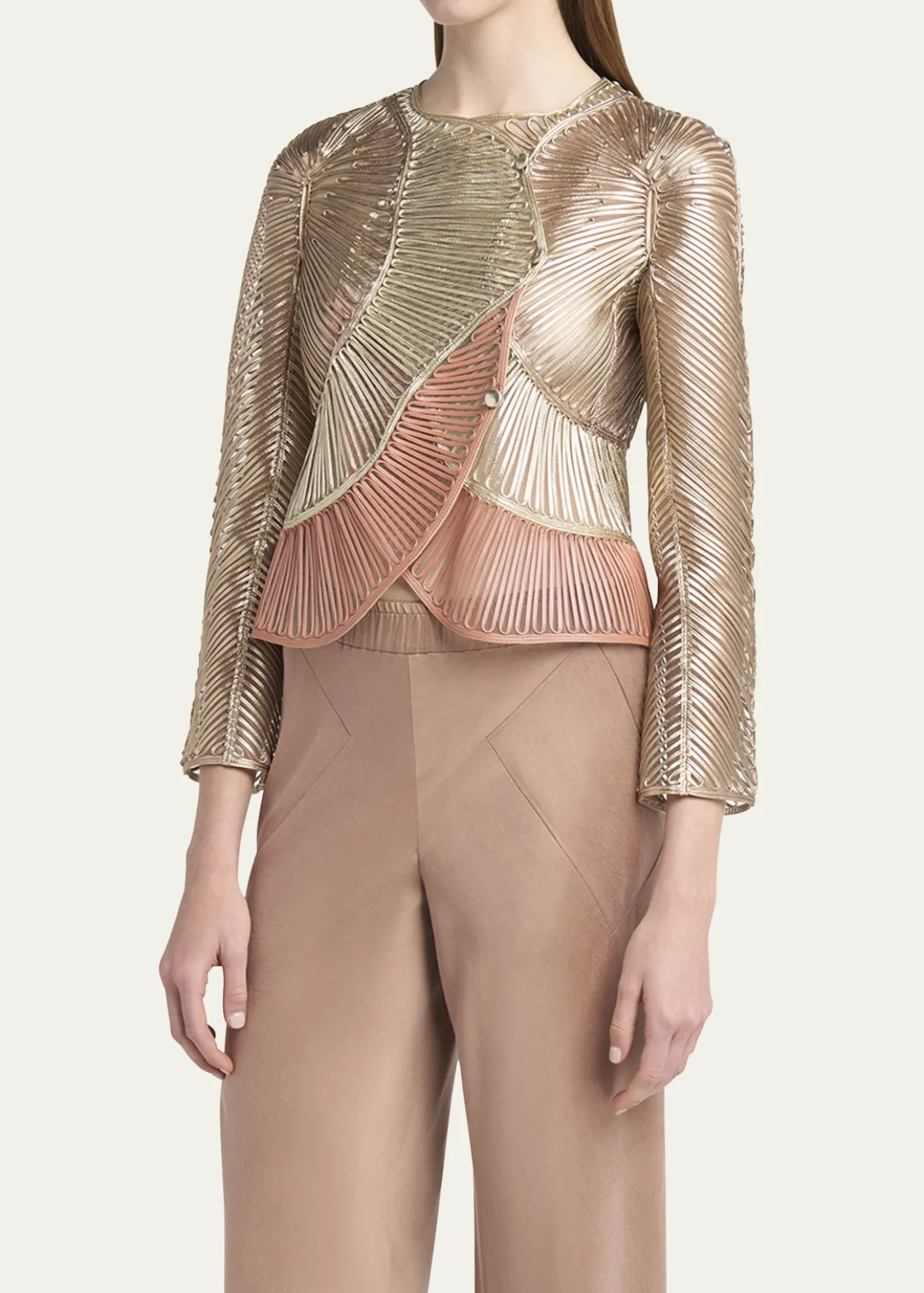 Giorgio ArmaniMetallic Soutache Two-Tone Leather Jacket