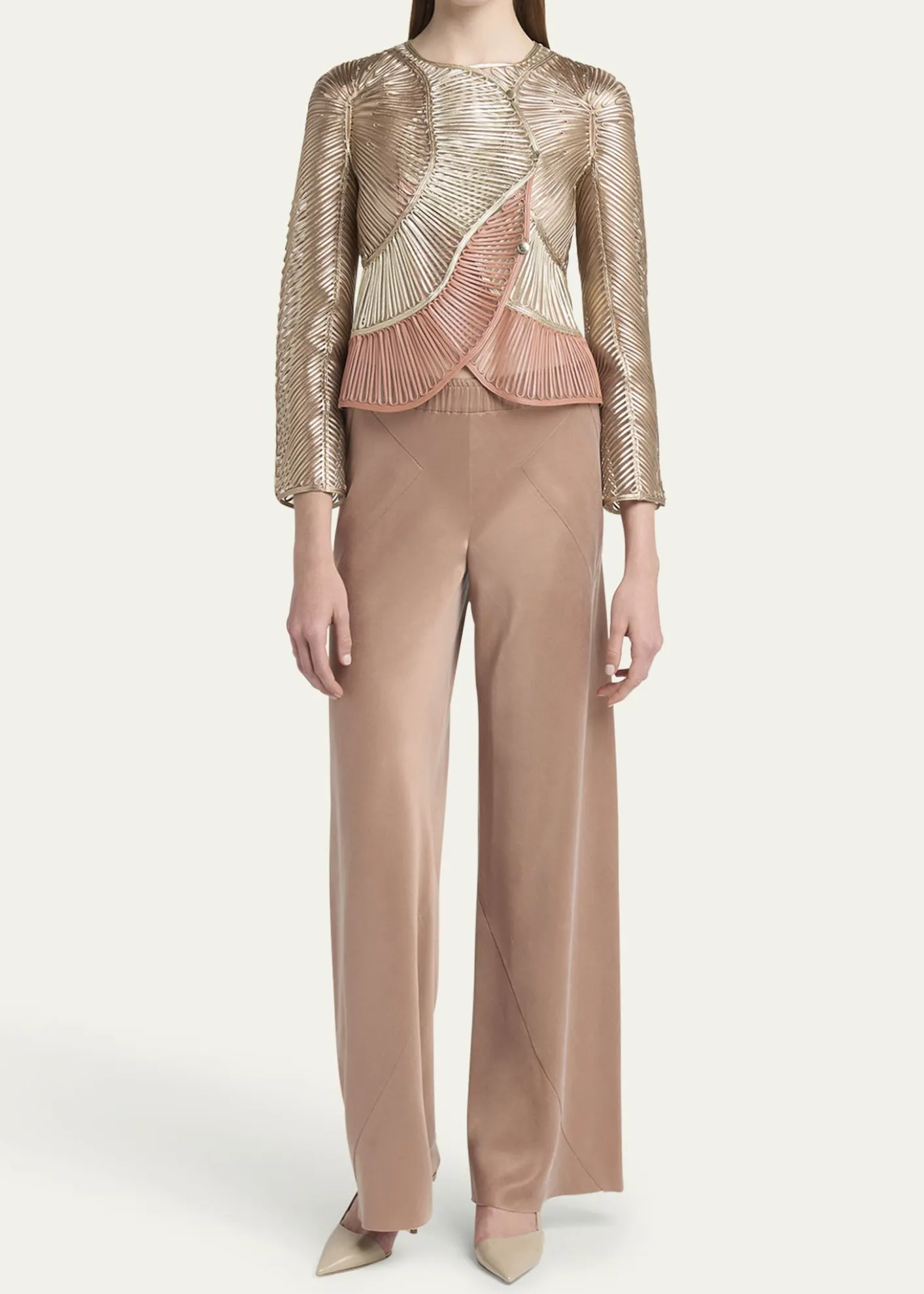 Giorgio ArmaniMetallic Soutache Two-Tone Leather Jacket