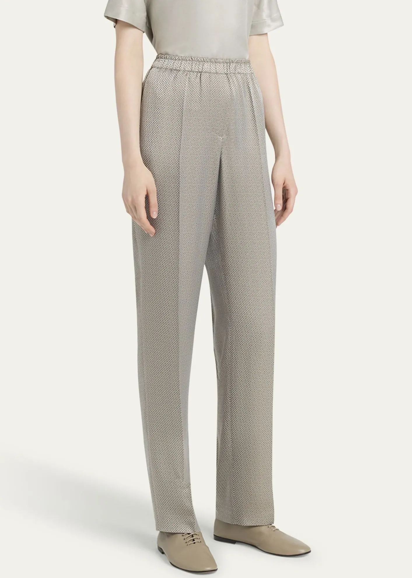 Giorgio ArmaniMicro Jacquard Straight-Leg Pull-On Trousers