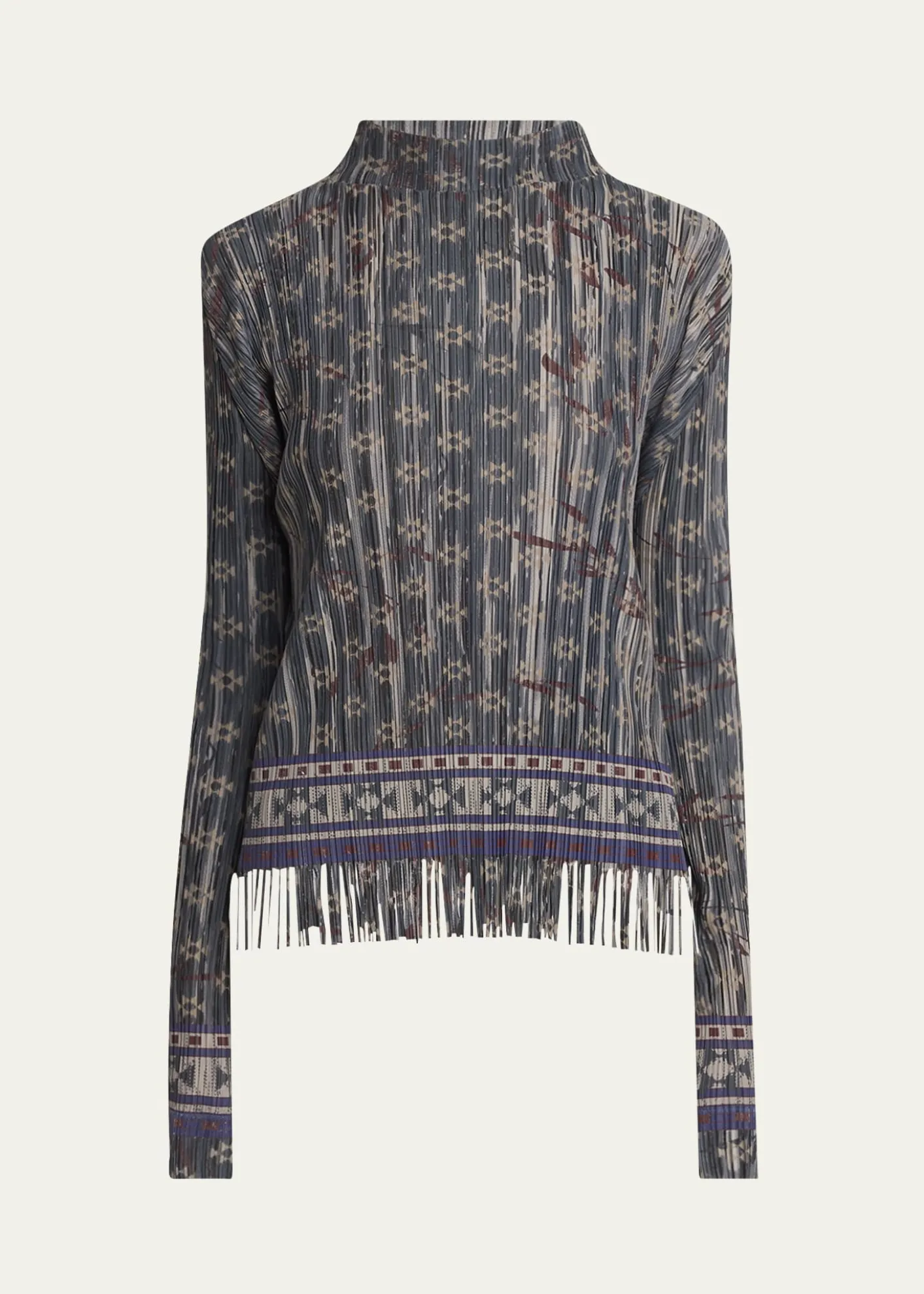 Giorgio ArmaniMock-Neck Geo Jersey Plisse Fringe Top