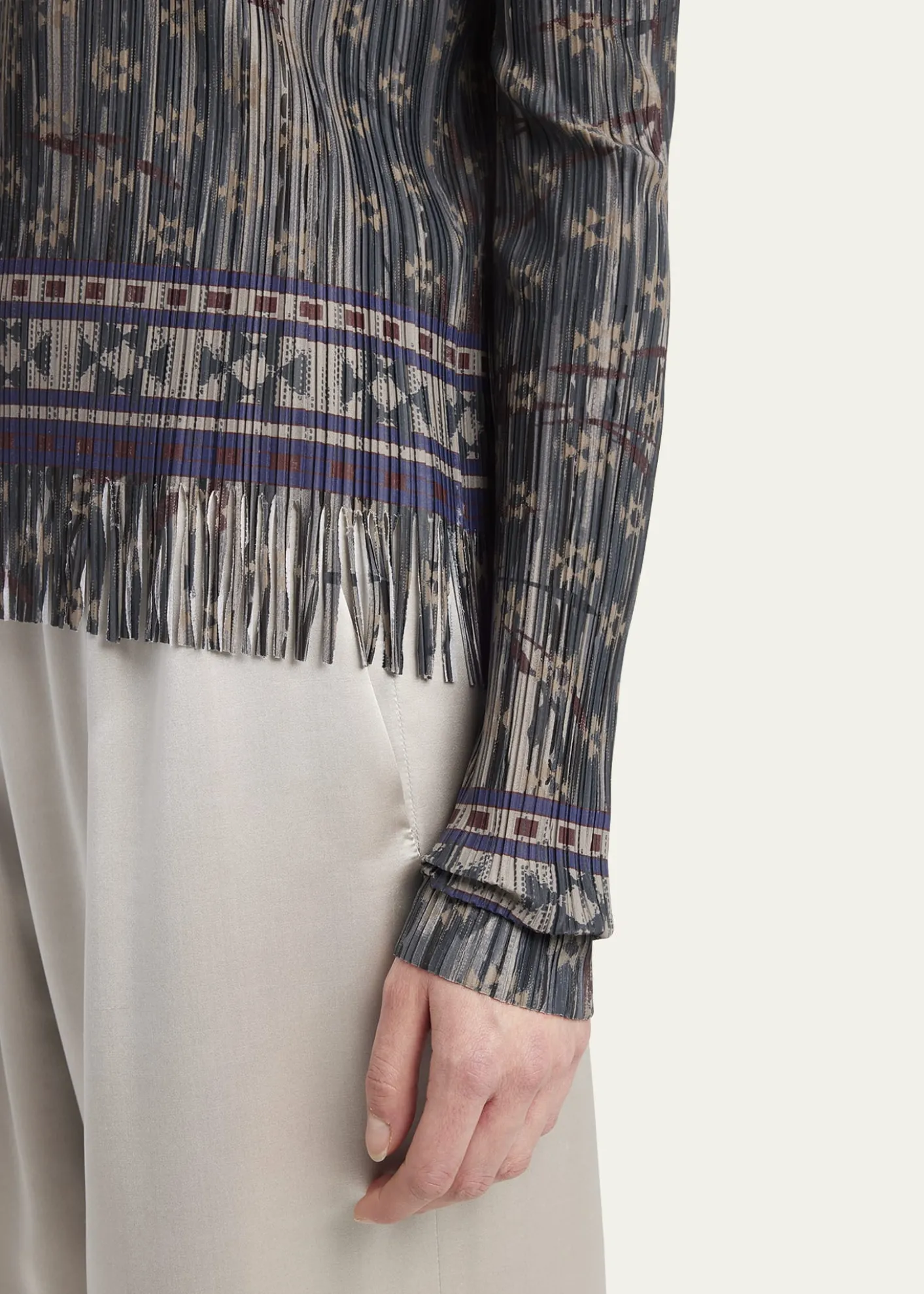 Giorgio ArmaniMock-Neck Geo Jersey Plisse Fringe Top