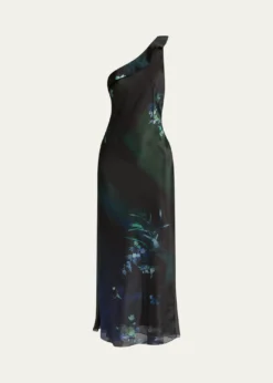 Giorgio ArmaniOne-Shoulder Floral Silk Maxi Slip Dress