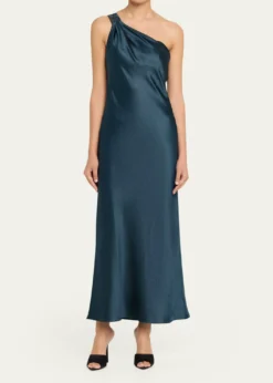 Giorgio ArmaniOne-Shoulder Shimmering Satin Ankle Dress