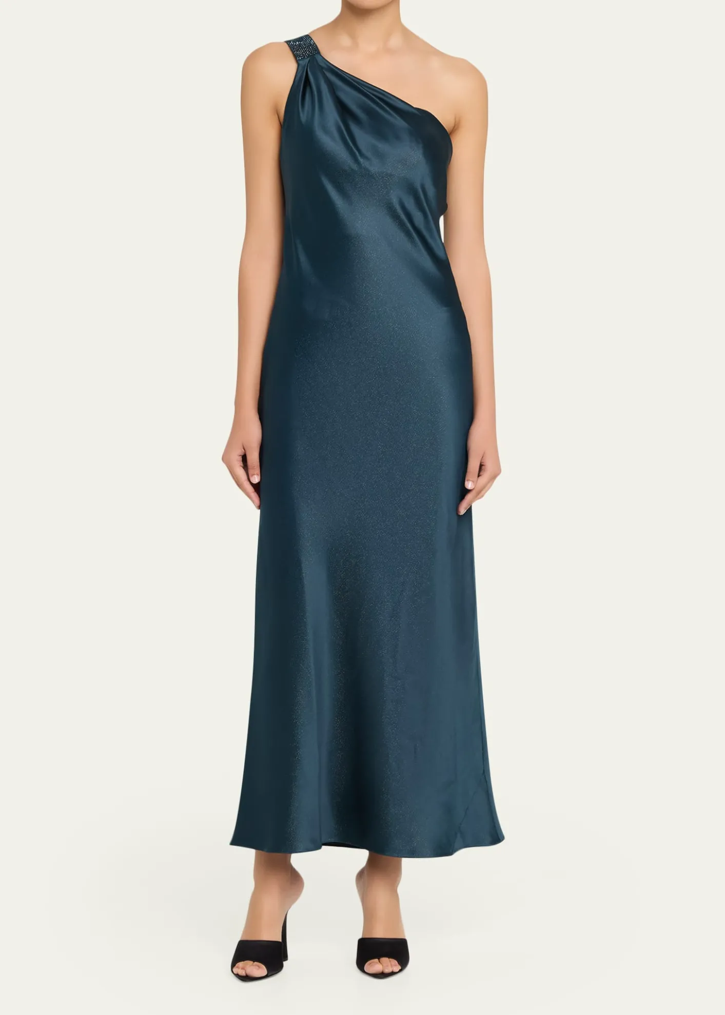 Giorgio ArmaniOne-Shoulder Shimmering Satin Ankle Dress