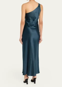 Giorgio ArmaniOne-Shoulder Shimmering Satin Ankle Dress