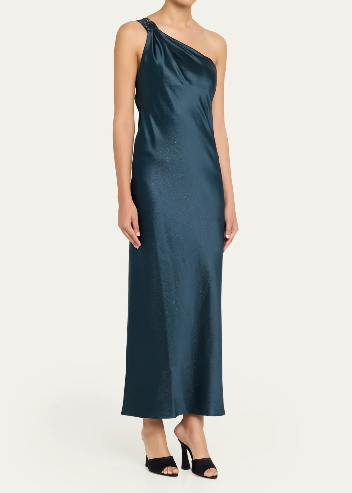 Giorgio ArmaniOne-Shoulder Shimmering Satin Ankle Dress