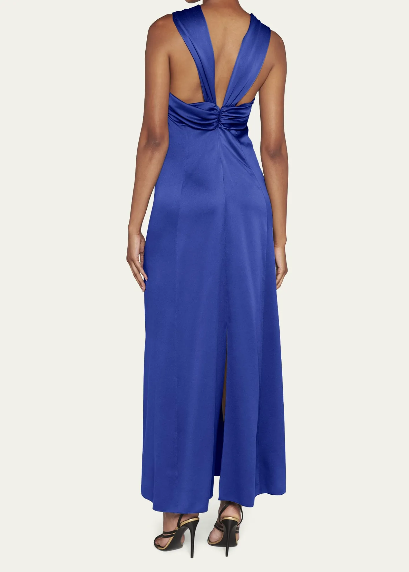 Giorgio ArmaniPleated Halter Slit-Hem Silk Gown