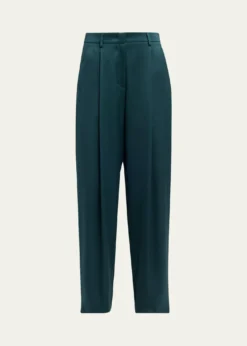 Giorgio ArmaniPleated Silk Straight-Leg Trousers