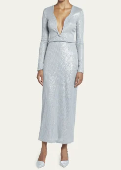 Giorgio ArmaniPlunging Sequined Knit Dress