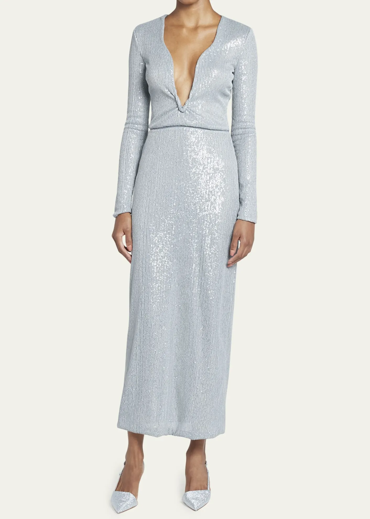 Giorgio ArmaniPlunging Sequined Knit Dress