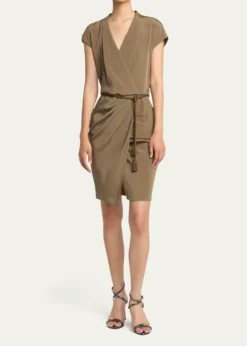 Giorgio ArmaniRope Belted Short-Sleeve Draped Dress