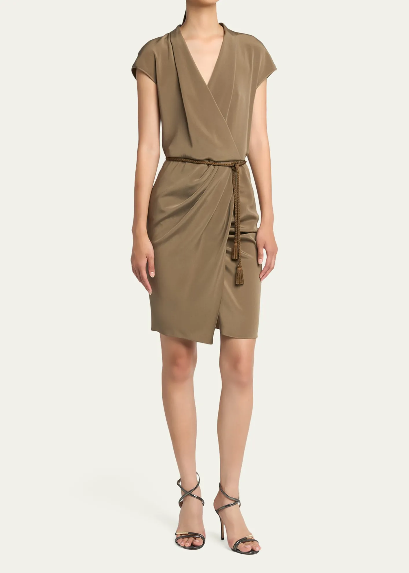 Giorgio ArmaniRope Belted Short-Sleeve Draped Dress