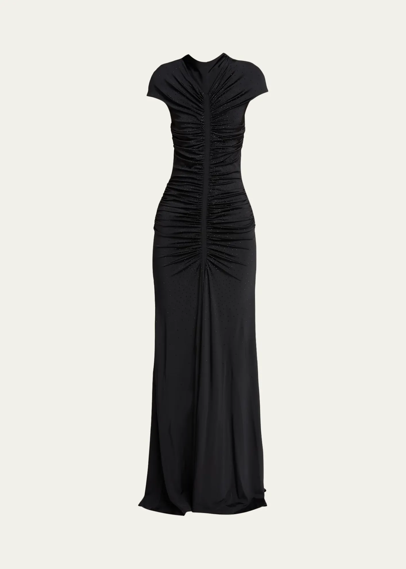 Giorgio ArmaniRuched Cap-Sleeve Rhinestone Gown