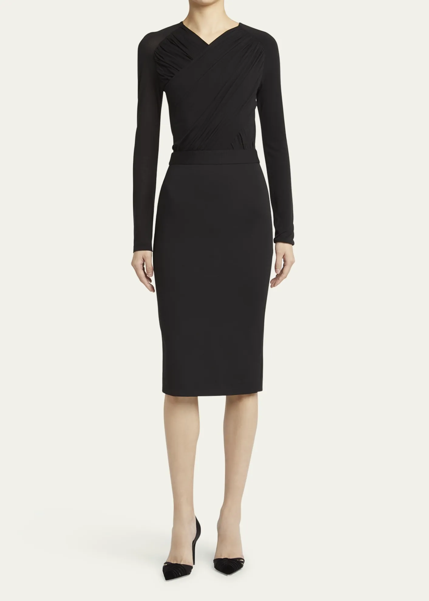 Giorgio ArmaniRuched Jersey Long-Sleeve Midi Dress