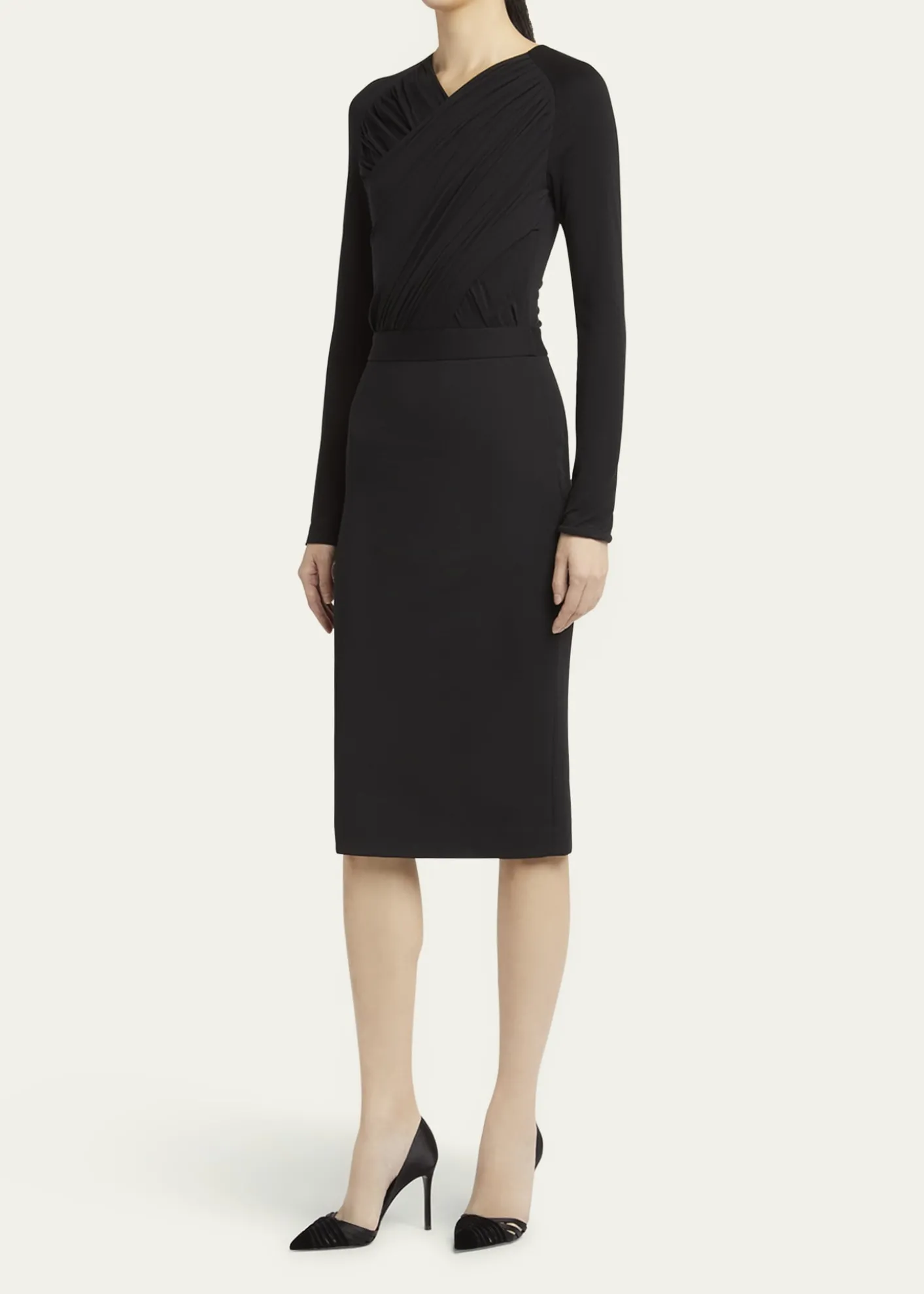 Giorgio ArmaniRuched Jersey Long-Sleeve Midi Dress