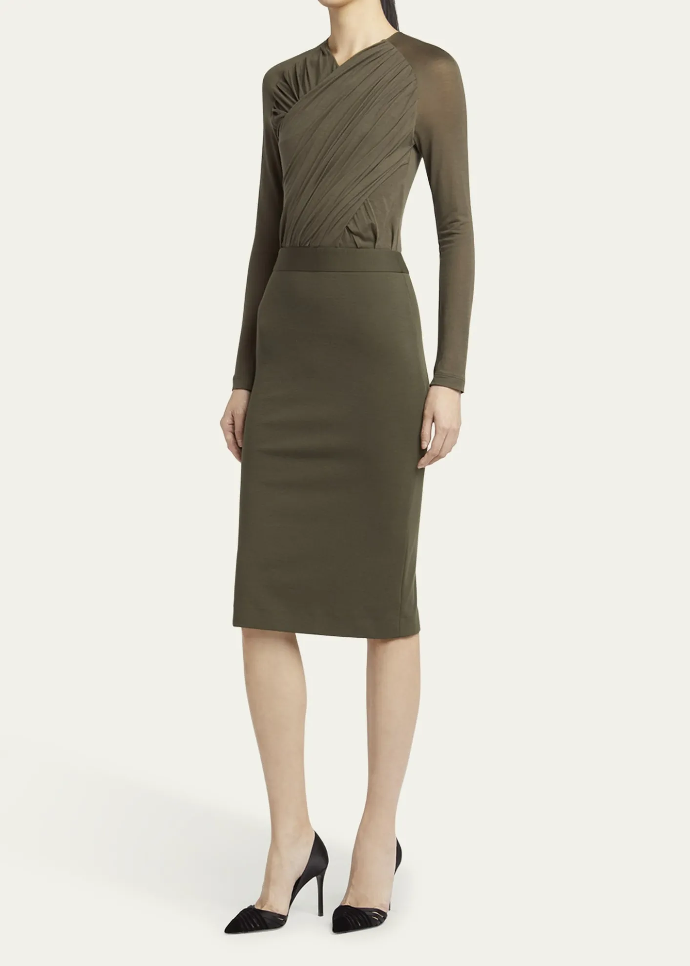 Giorgio ArmaniRuched Jersey Long-Sleeve Midi Dress