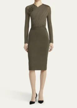 Giorgio ArmaniRuched Jersey Long-Sleeve Midi Dress