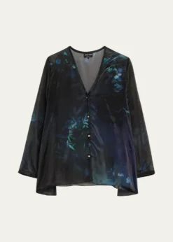 Giorgio ArmaniShimmering Floral Charmeuse Button-Down Shirt