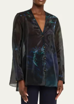 Giorgio ArmaniShimmering Floral Charmeuse Button-Down Shirt