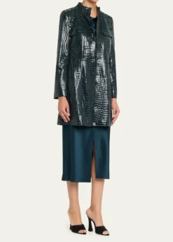 Giorgio ArmaniShiny Croc-Print Leather Trench Coat