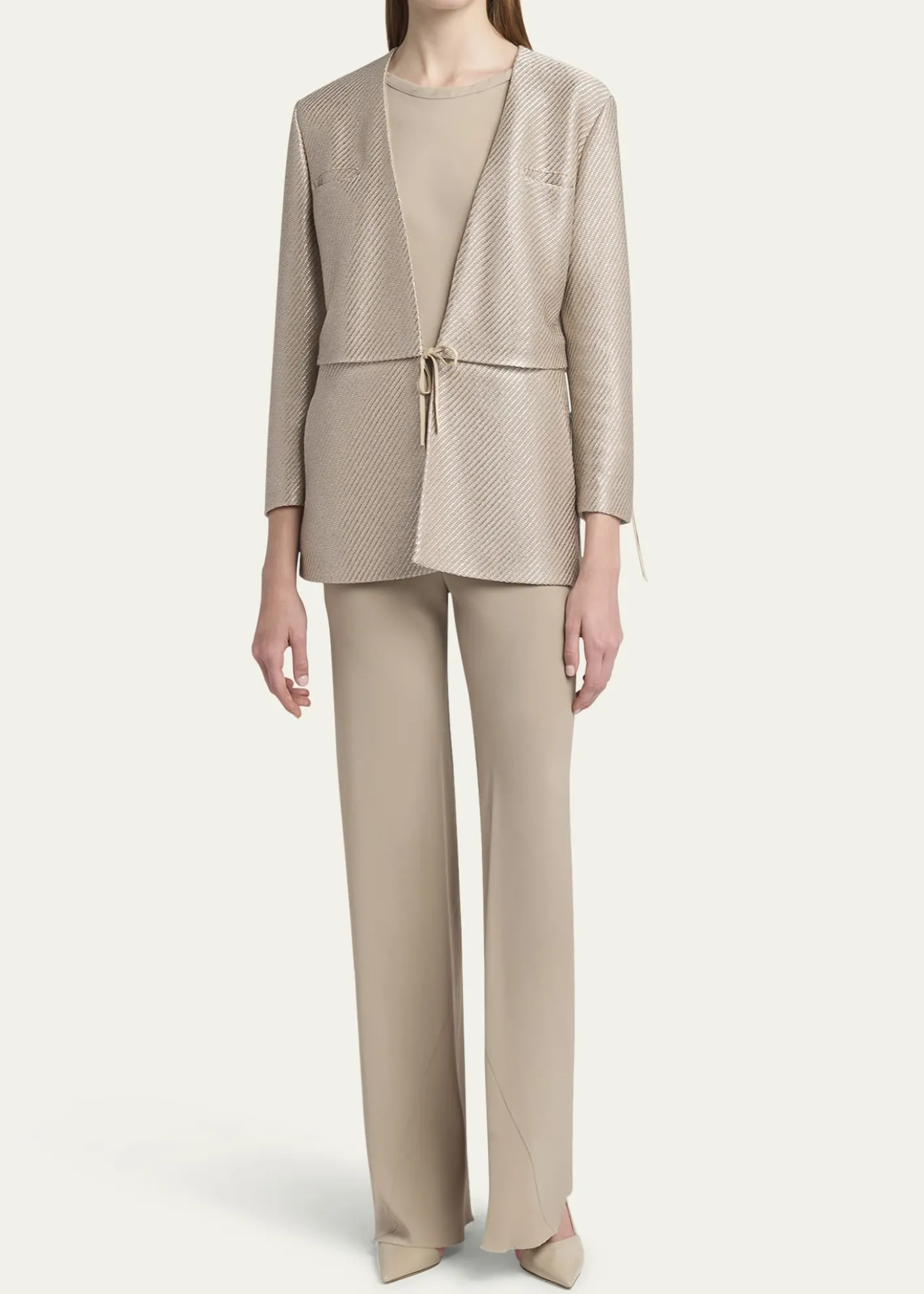 Giorgio ArmaniShiny Raffia Jersey Jacquard Tie Jacket