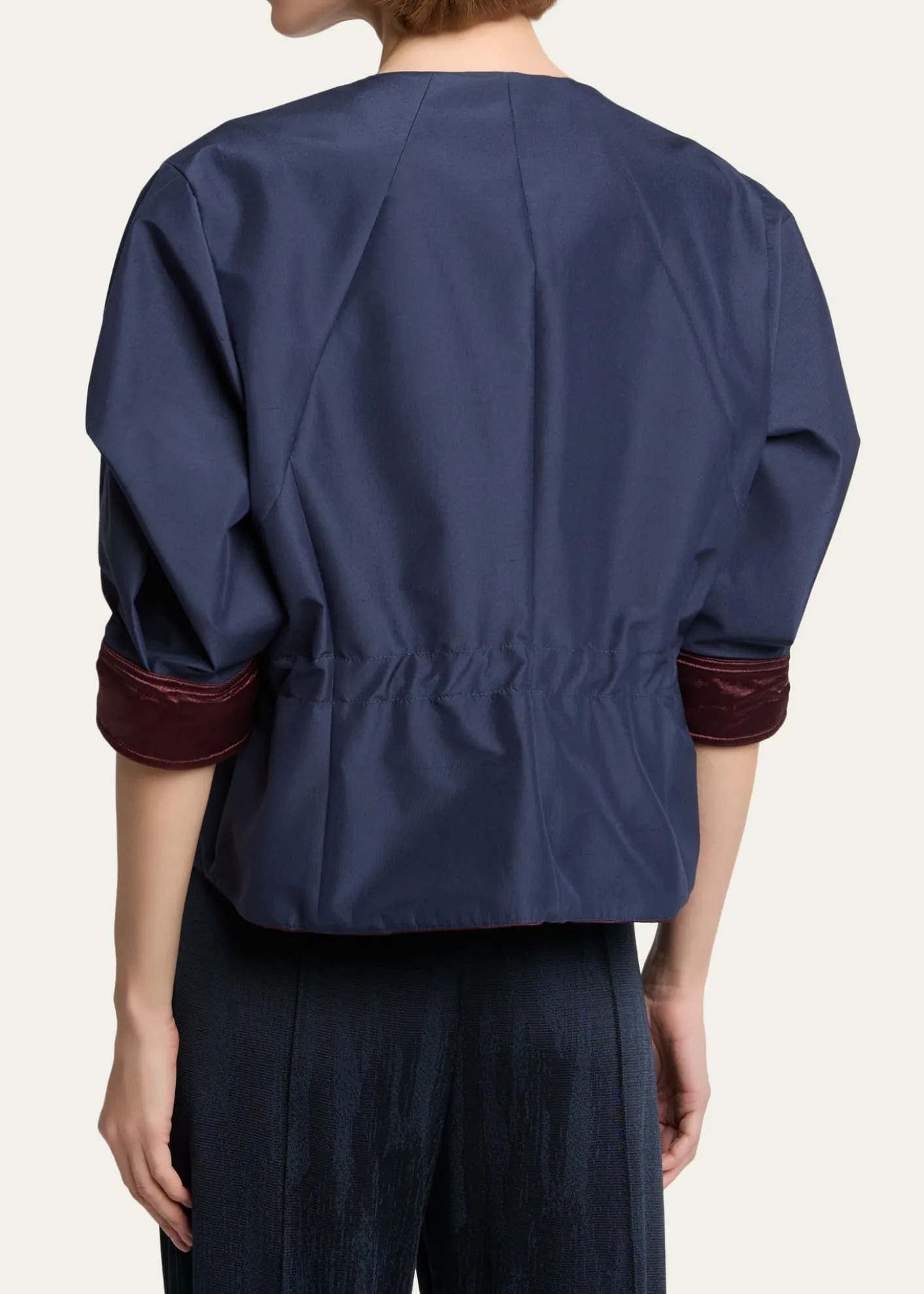 Giorgio ArmaniShort-Sleeve Silk Shantung Caban Coat