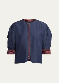 Giorgio ArmaniShort-Sleeve Silk Shantung Caban Coat