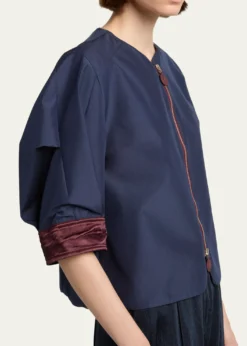 Giorgio ArmaniShort-Sleeve Silk Shantung Caban Coat