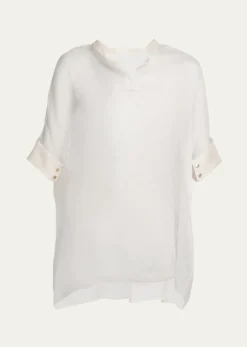 Giorgio ArmaniShort-Sleeve Sheer Silk Tunic Top With Cami