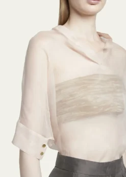 Giorgio ArmaniShort-Sleeve Sheer Silk Tunic Top With Cami