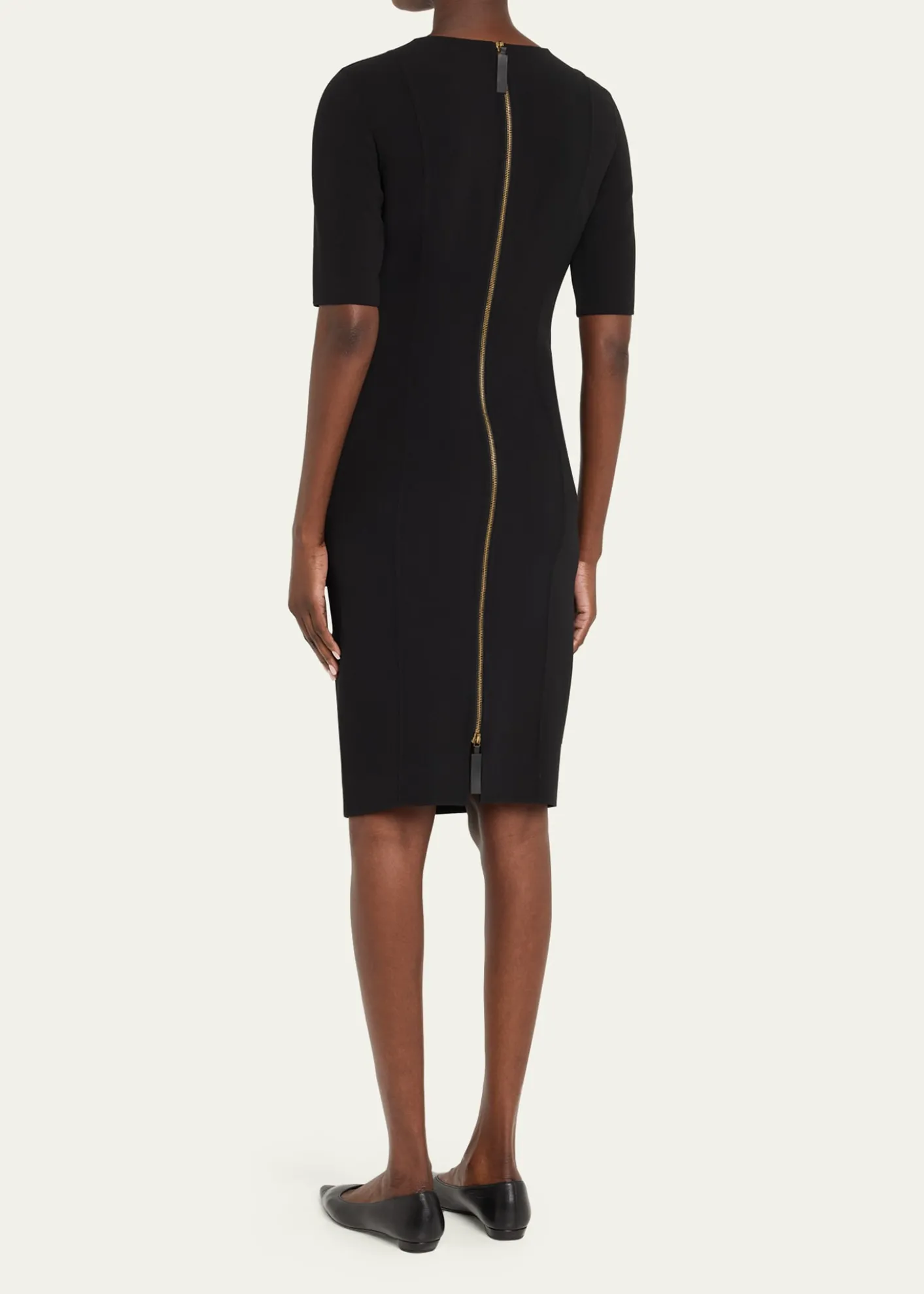 Giorgio ArmaniShort-Sleeve Wool Crepe Stretch Dress