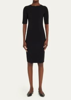 Giorgio ArmaniShort-Sleeve Wool Crepe Stretch Dress