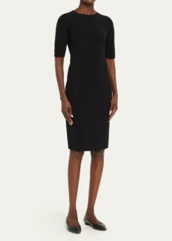Giorgio ArmaniShort-Sleeve Wool Crepe Stretch Dress