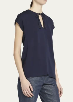 Giorgio ArmaniSilk Georgette Blouse with Fringe Tie Neck Detail
