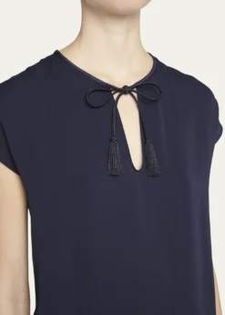 Giorgio ArmaniSilk Georgette Blouse with Fringe Tie Neck Detail