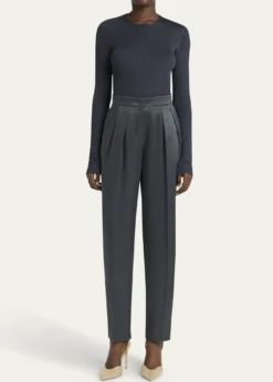 Giorgio ArmaniSilk Satin Pleated Straight-Leg Trousers