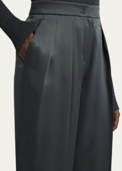 Giorgio ArmaniSilk Satin Pleated Straight-Leg Trousers