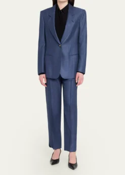 Giorgio ArmaniSilk Straight-Leg Ankle Slit Trousers