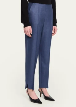 Giorgio ArmaniSilk Straight-Leg Ankle Slit Trousers