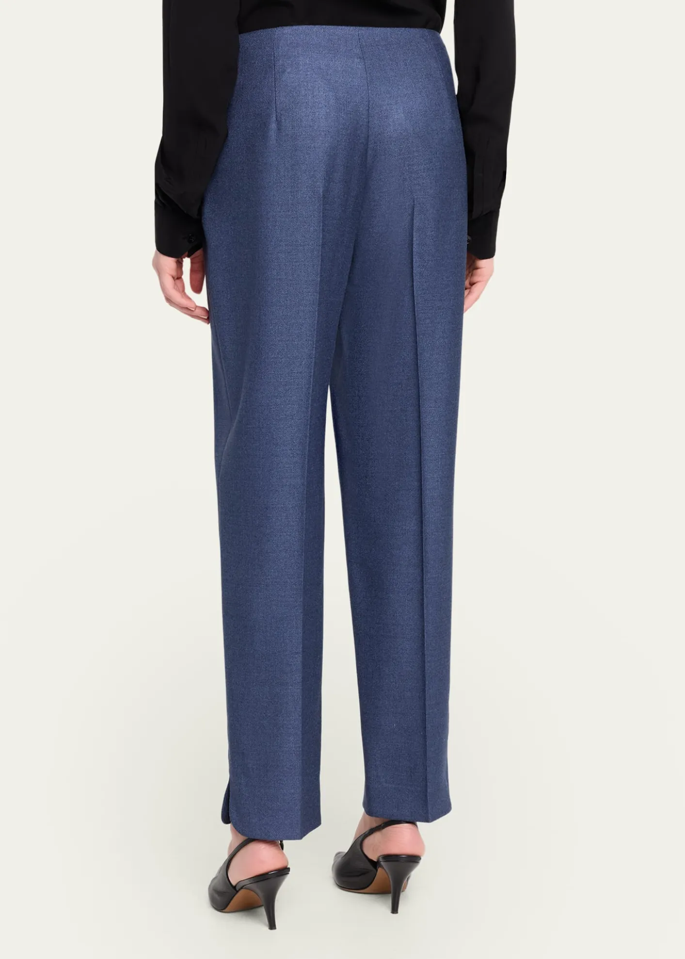 Giorgio ArmaniSilk Straight-Leg Ankle Slit Trousers