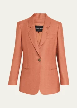 Giorgio ArmaniSilk-Wool Single-Breasted Blazer Jacket