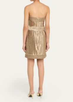 Giorgio ArmaniStrapless Metallic Pleated Bustier Mini Dress